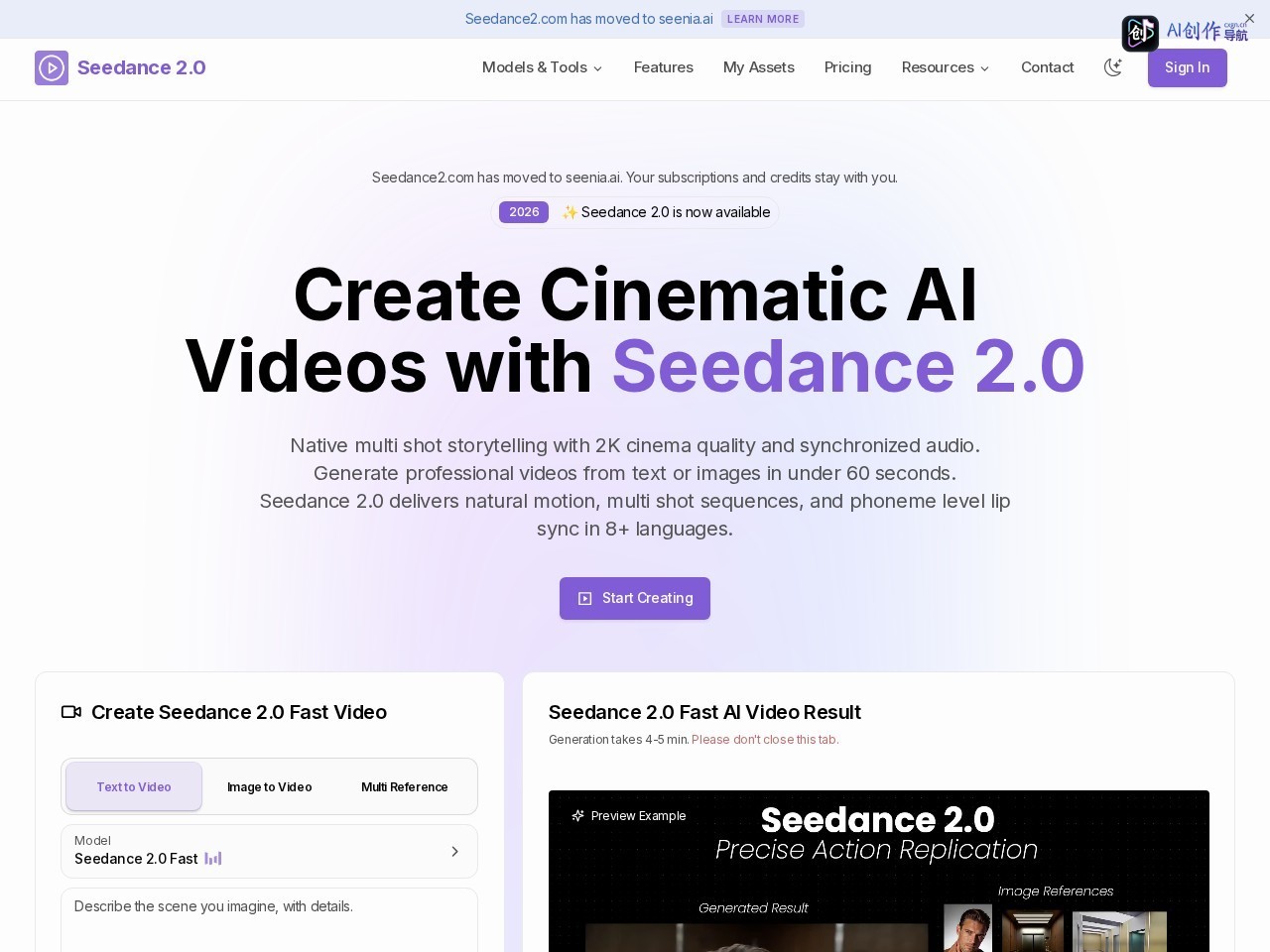 Seedance 2.0 网站截图