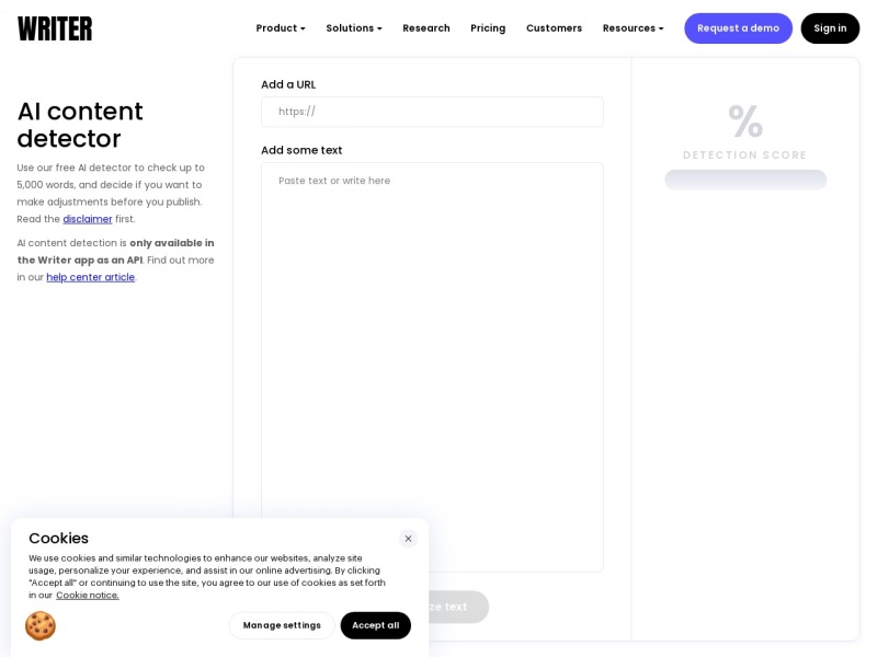 Writer AI Content Detector 网站截图