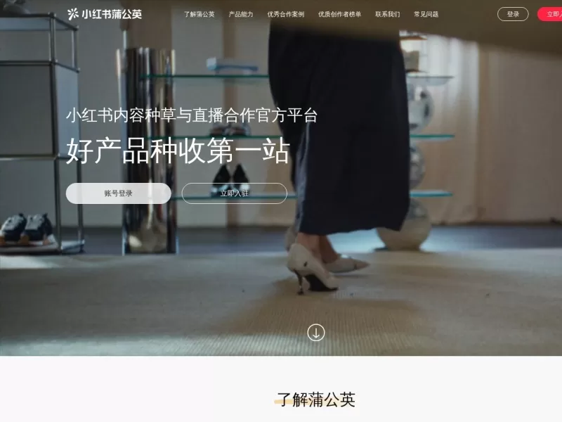 小红书蒲公英网站截图