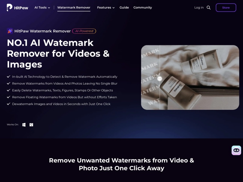 HitPaw Watermark Remover 网站截图