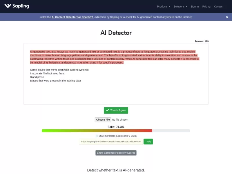 Sapling AI Content Detector