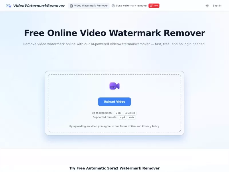 VideoWatermarkRemover AI网站截图