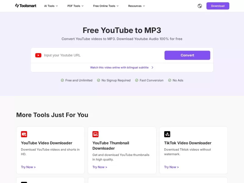 Free YouTube to MP3 Converter网站截图