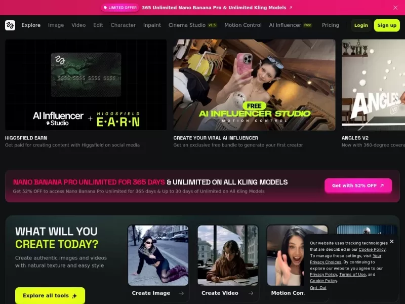 Higgsfield网站截图