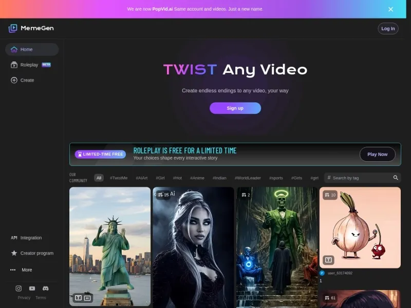 PopVid AI网站截图
