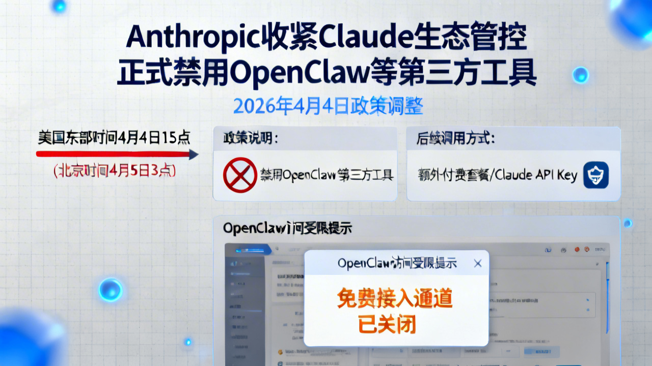 Anthropic收紧Claude生态管控 正式禁用OpenClaw等第三方工具