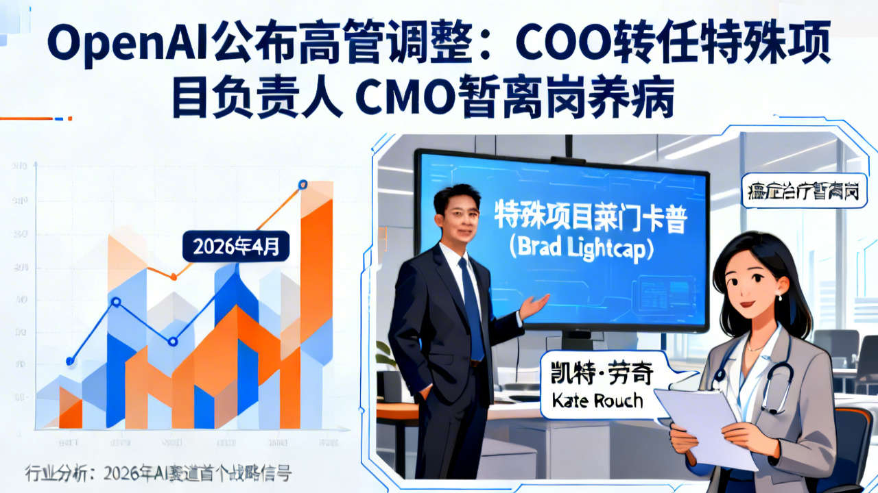 OpenAI公布高管调整:COO转任特殊项目负责人 CMO暂离岗养病