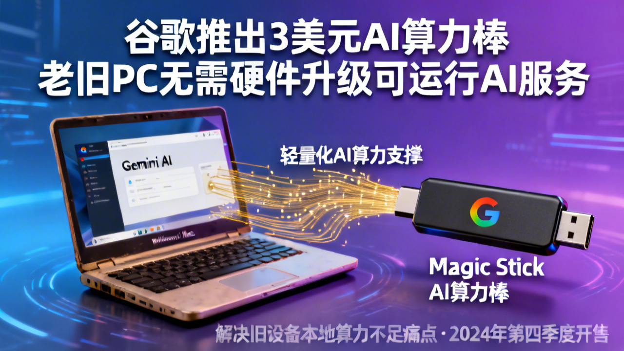 谷歌推出3美元AI算力棒 老旧PC无需硬件升级可运行AI服务