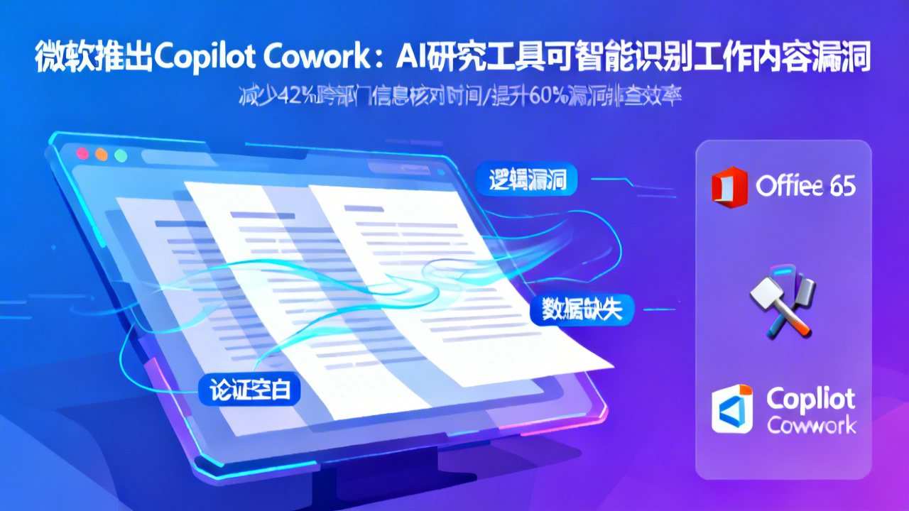 微软推出Copilot Cowork：AI研究工具可智能识别工作内容漏洞