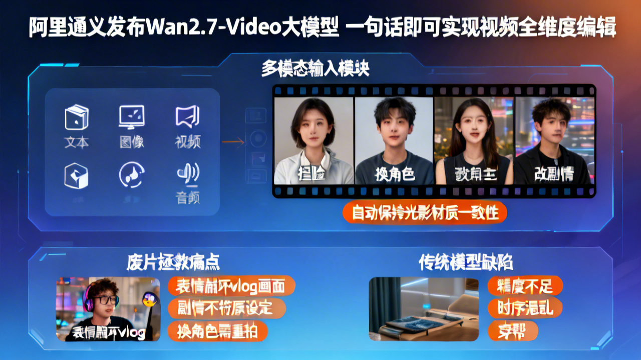 阿里通义发布Wan2.7-Video大模型 一句话即可实现视频全维度编辑