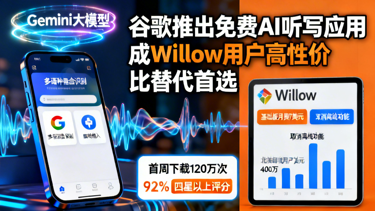 谷歌推出免费AI听写应用 成Willow用户高性价比替代首选
