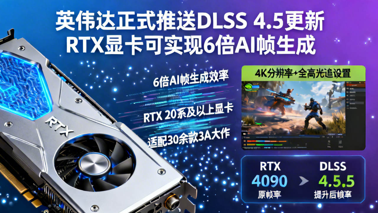 英伟达正式推送DLSS 4.5更新 RTX显卡可实现6倍AI帧生成