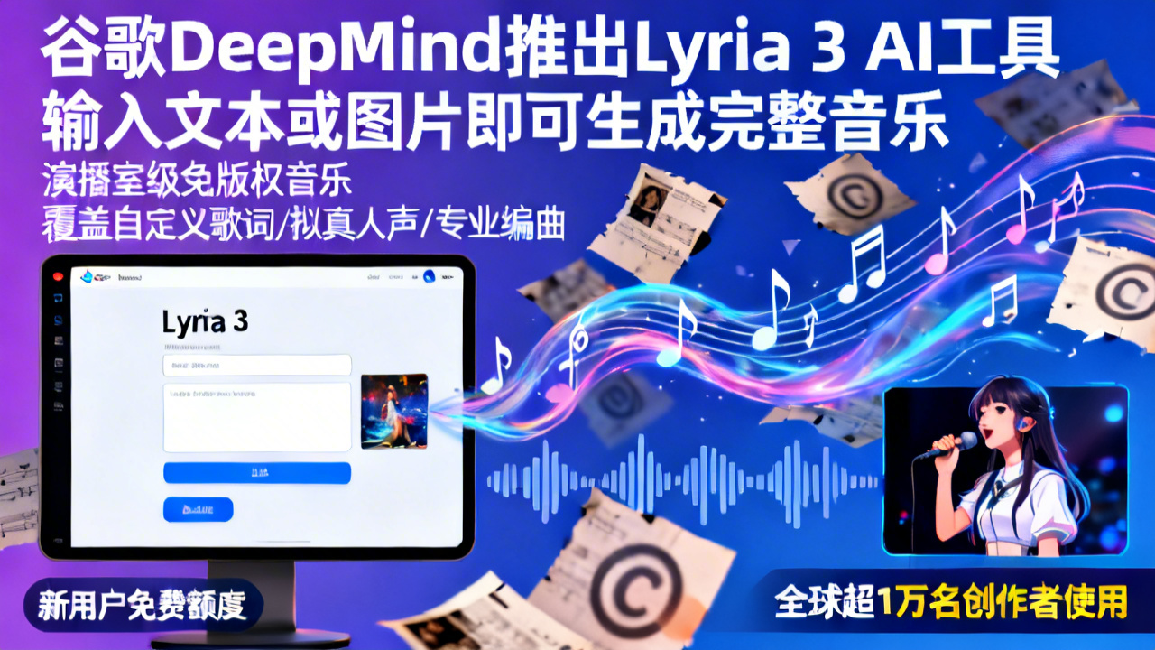 谷歌DeepMind推出Lyria 3 AI工具 输入文本或图片即可生成完整音乐