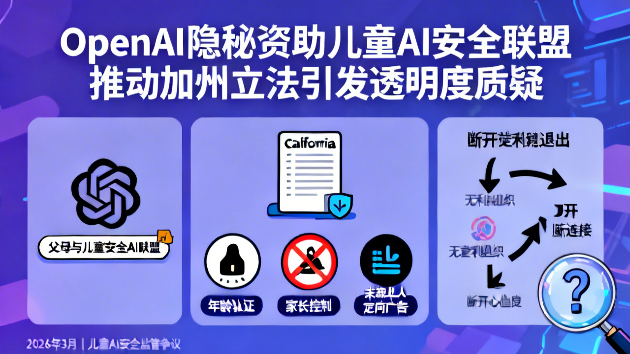 OpenAI隐秘资助儿童AI安全联盟 推动加州立法引发透明度质疑