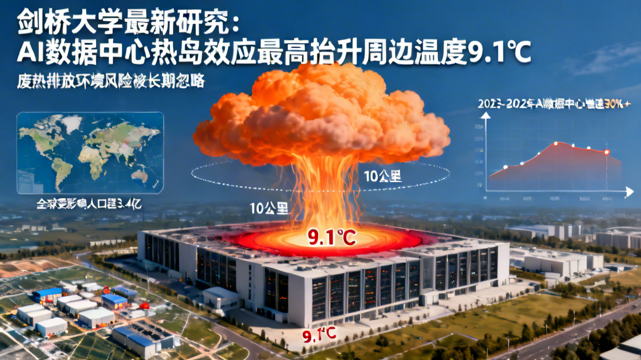 剑桥大学最新研究：AI数据中心热岛效应最高抬升周边温度9.1℃