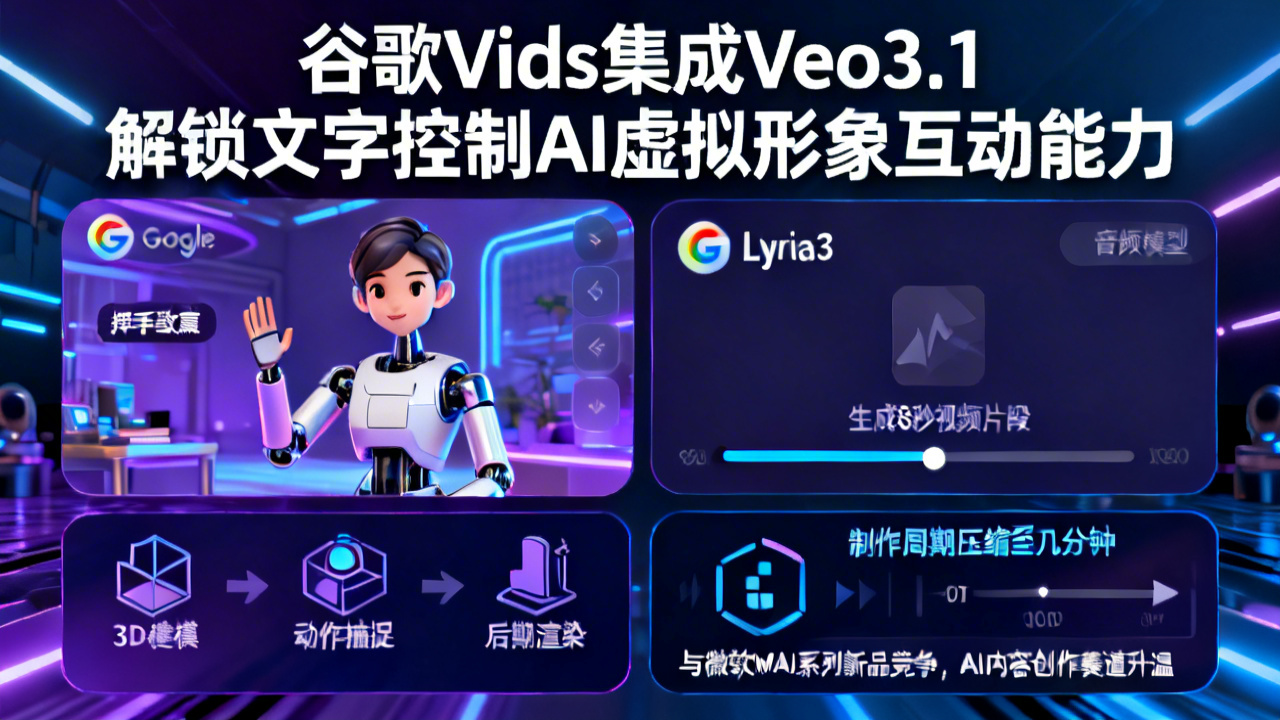 谷歌Vids集成Veo3.1 解锁文字控制AI虚拟形象互动能力