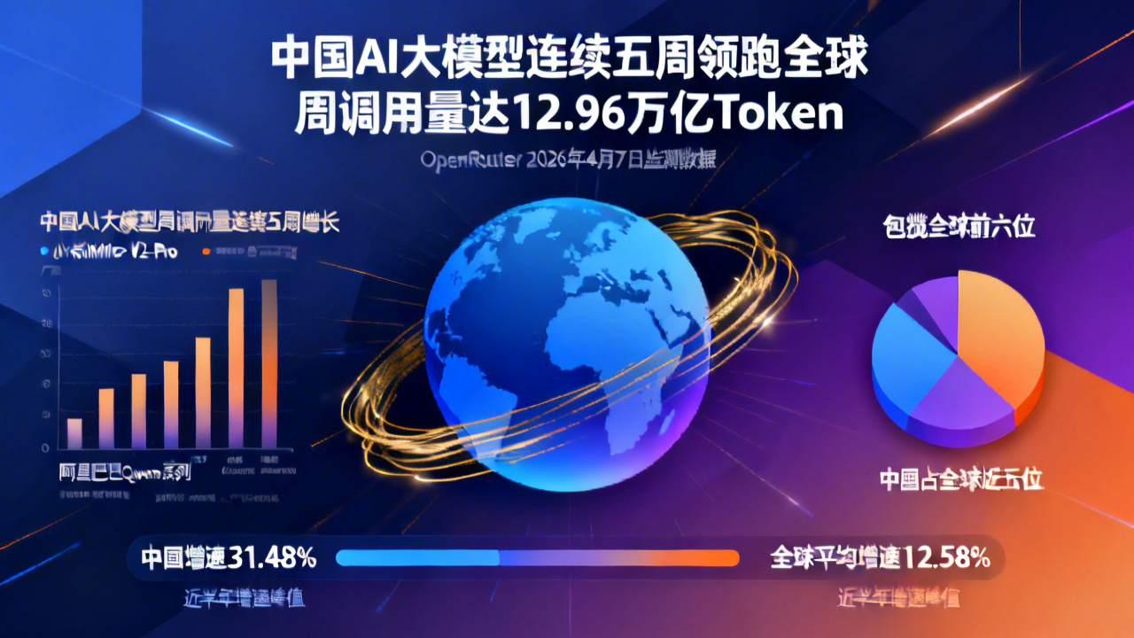 中国AI大模型连续五周领跑全球 周调用量达12.96万亿Token