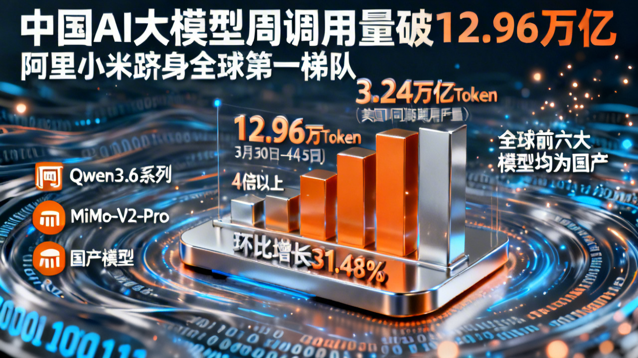 中国AI大模型周调用量破12.96万亿 阿里小米跻身全球第一梯队