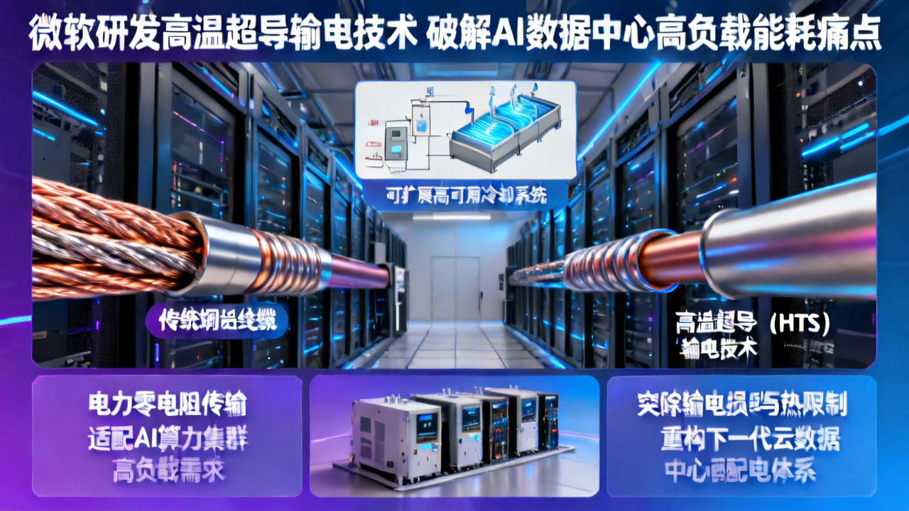 微软研发高温超导输电技术 破解AI数据中心高负载能耗痛点