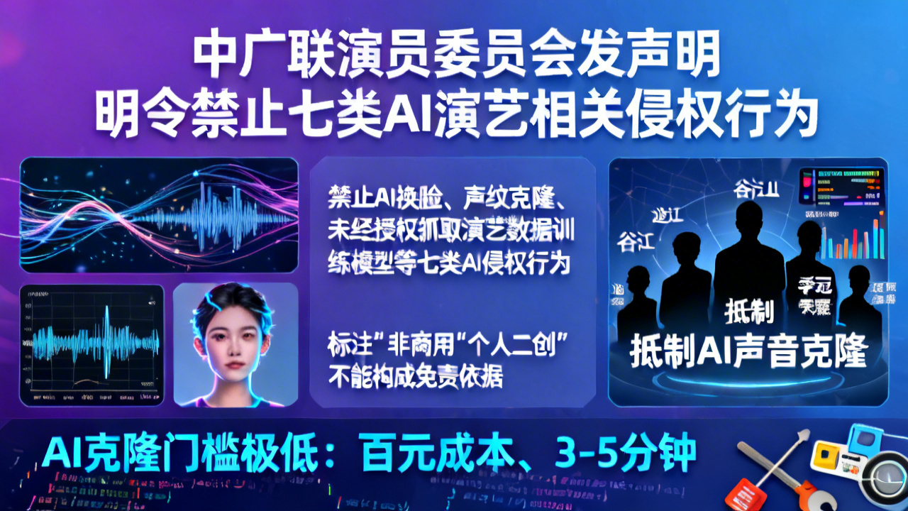 中广联演员委员会发声明 明令禁止七类AI演艺相关侵权行为