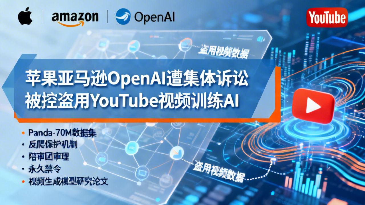 苹果亚马逊OpenAI遭集体诉讼 被控盗用YouTube视频训练AI