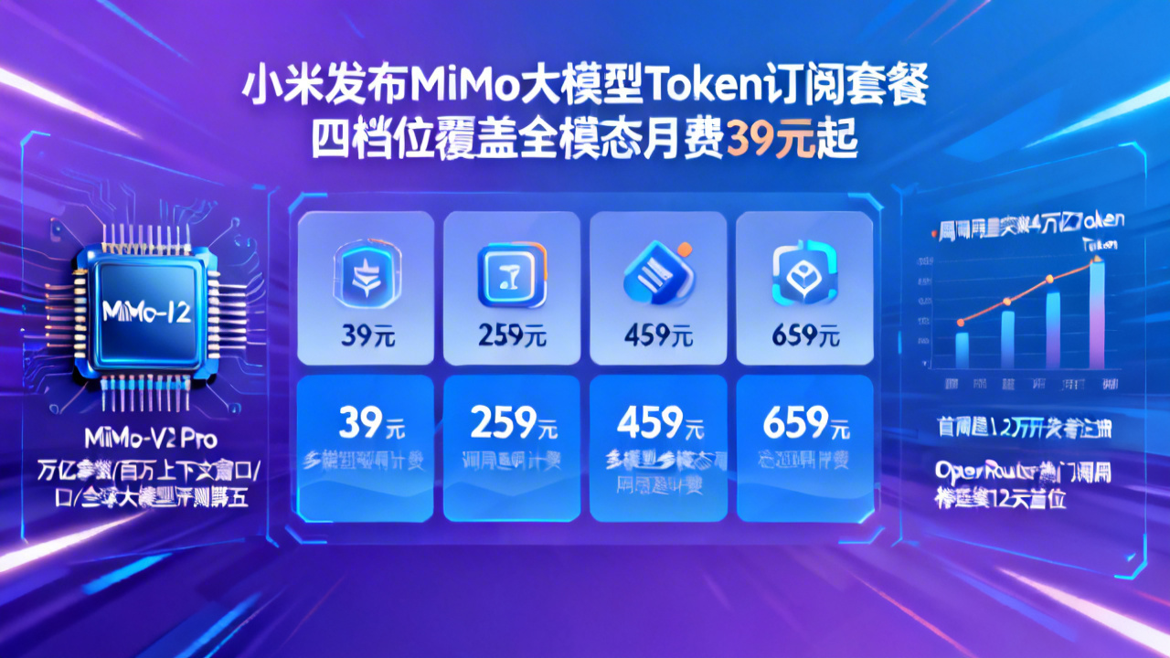 小米发布MiMo大模型Token订阅套餐 四档位覆盖全模态月费39元起