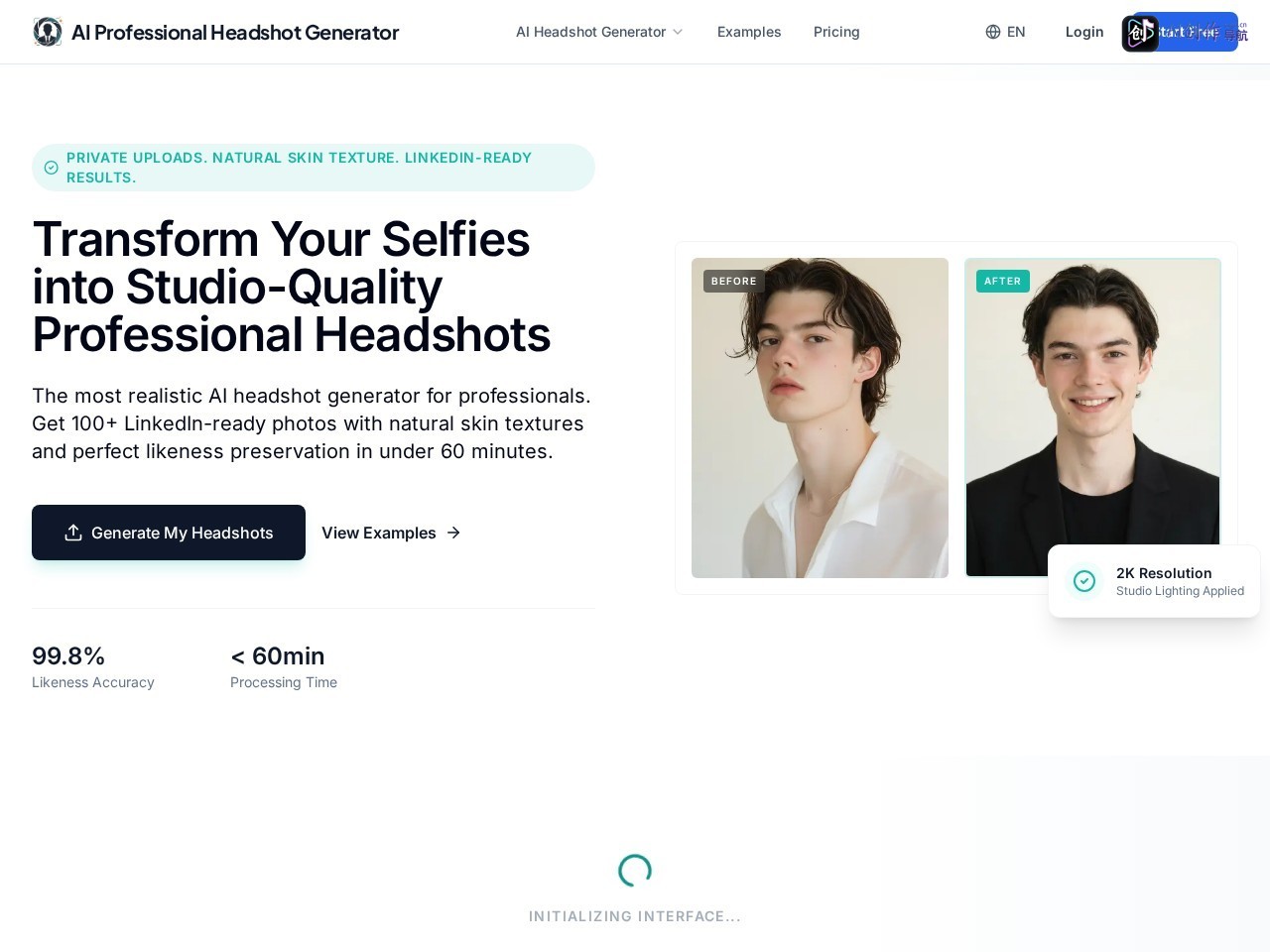 AI Professional Headshot Generator 网站截图