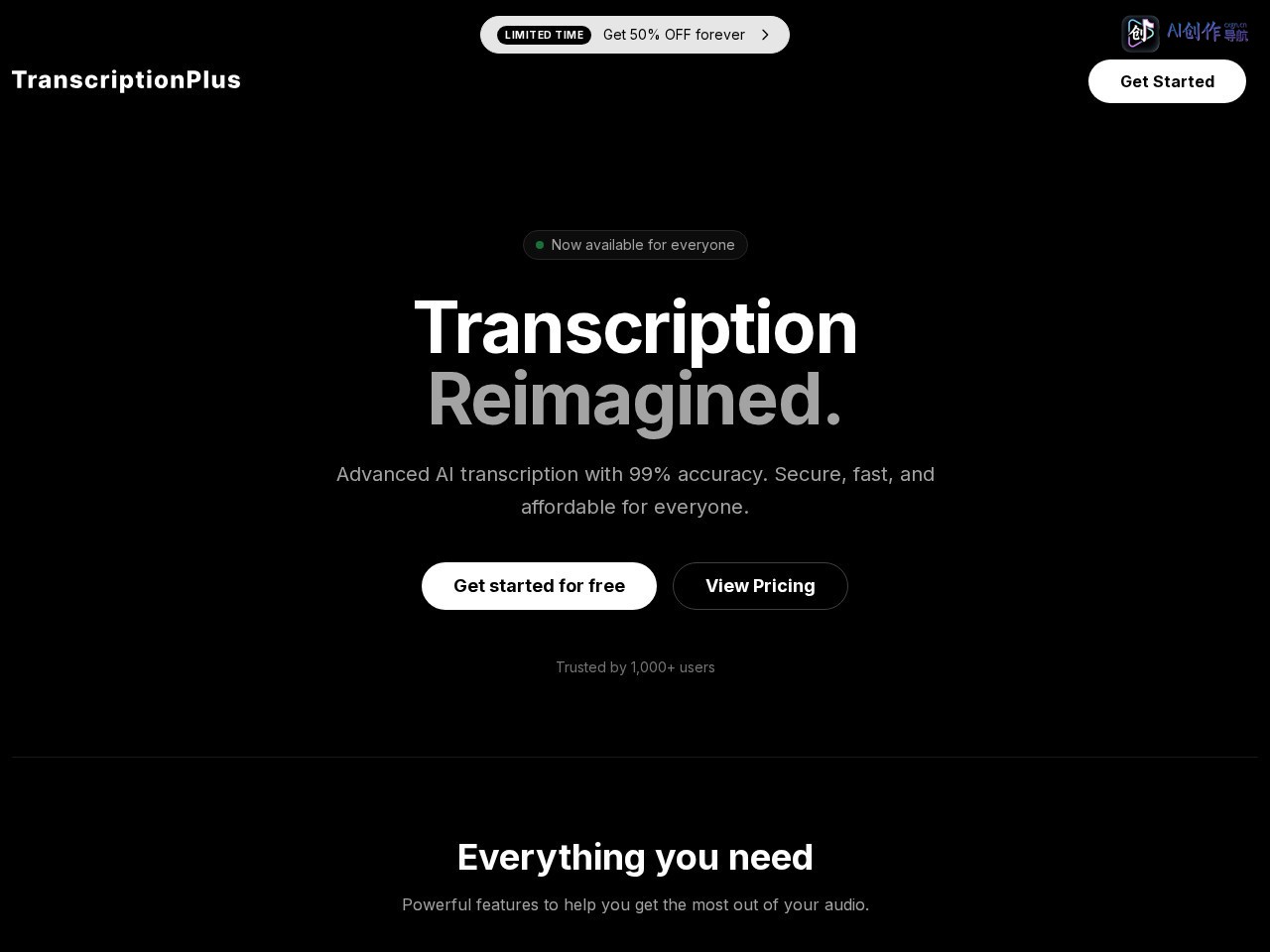 TranscriptionPlus 网站截图