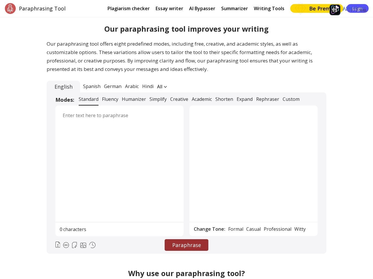 Paraphrasing Tool 网站截图