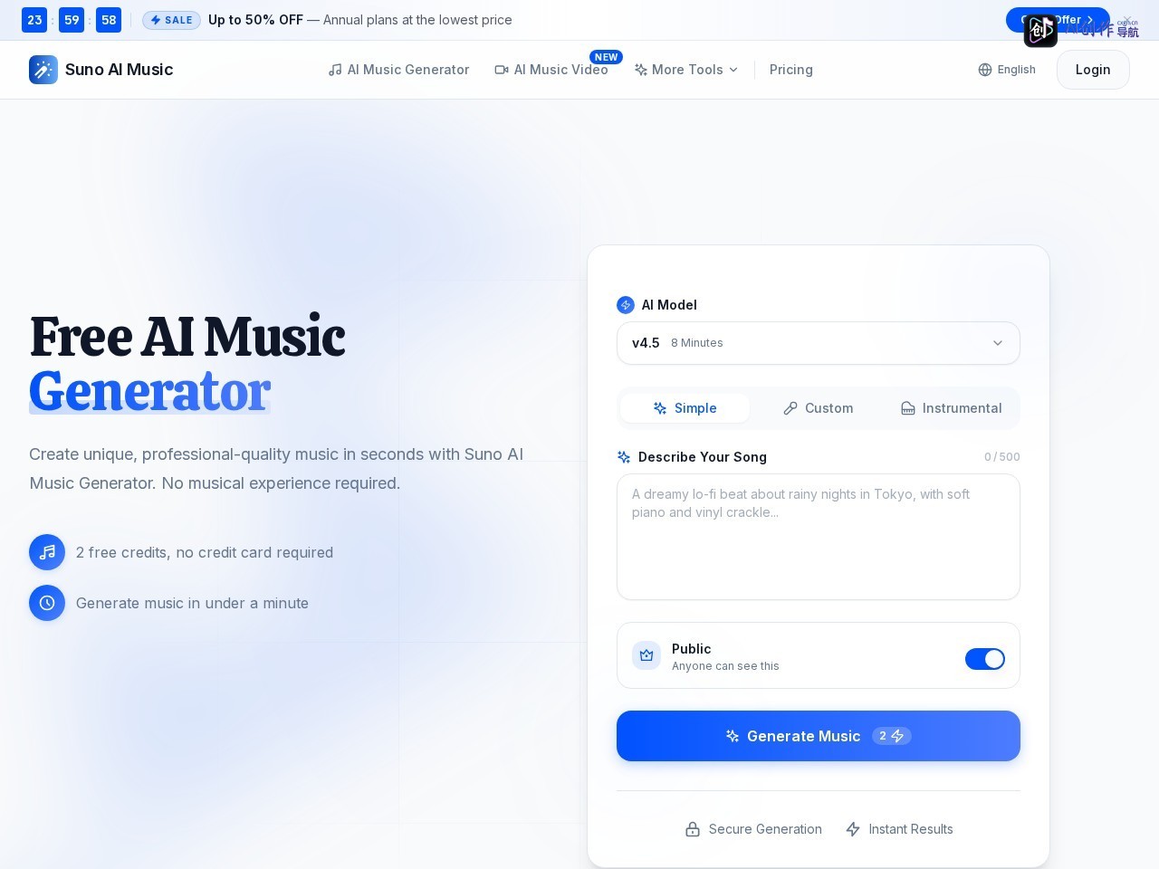 Suno AI Music 网站截图