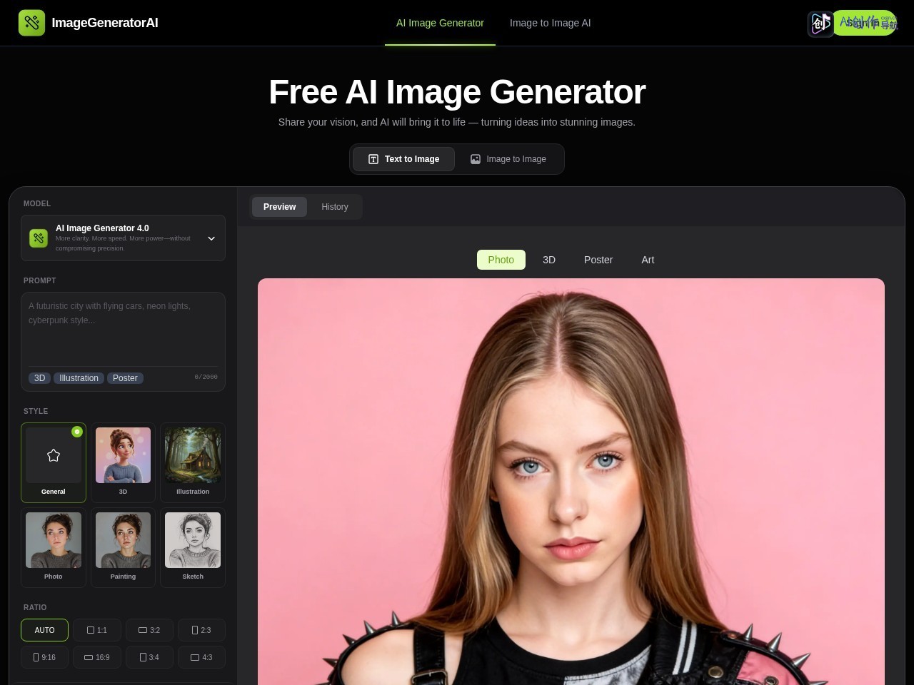 Image Generator AI 网站截图