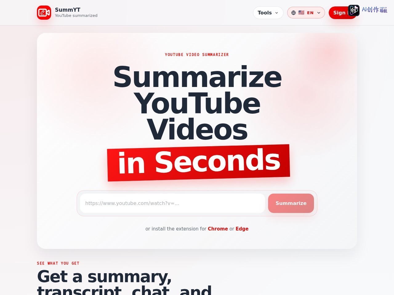 YouTube Summarized 网站截图