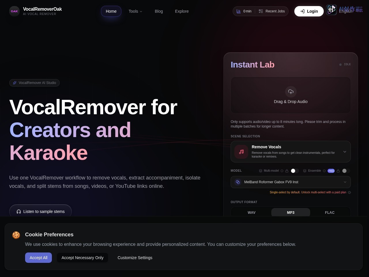 VocalRemover 网站截图