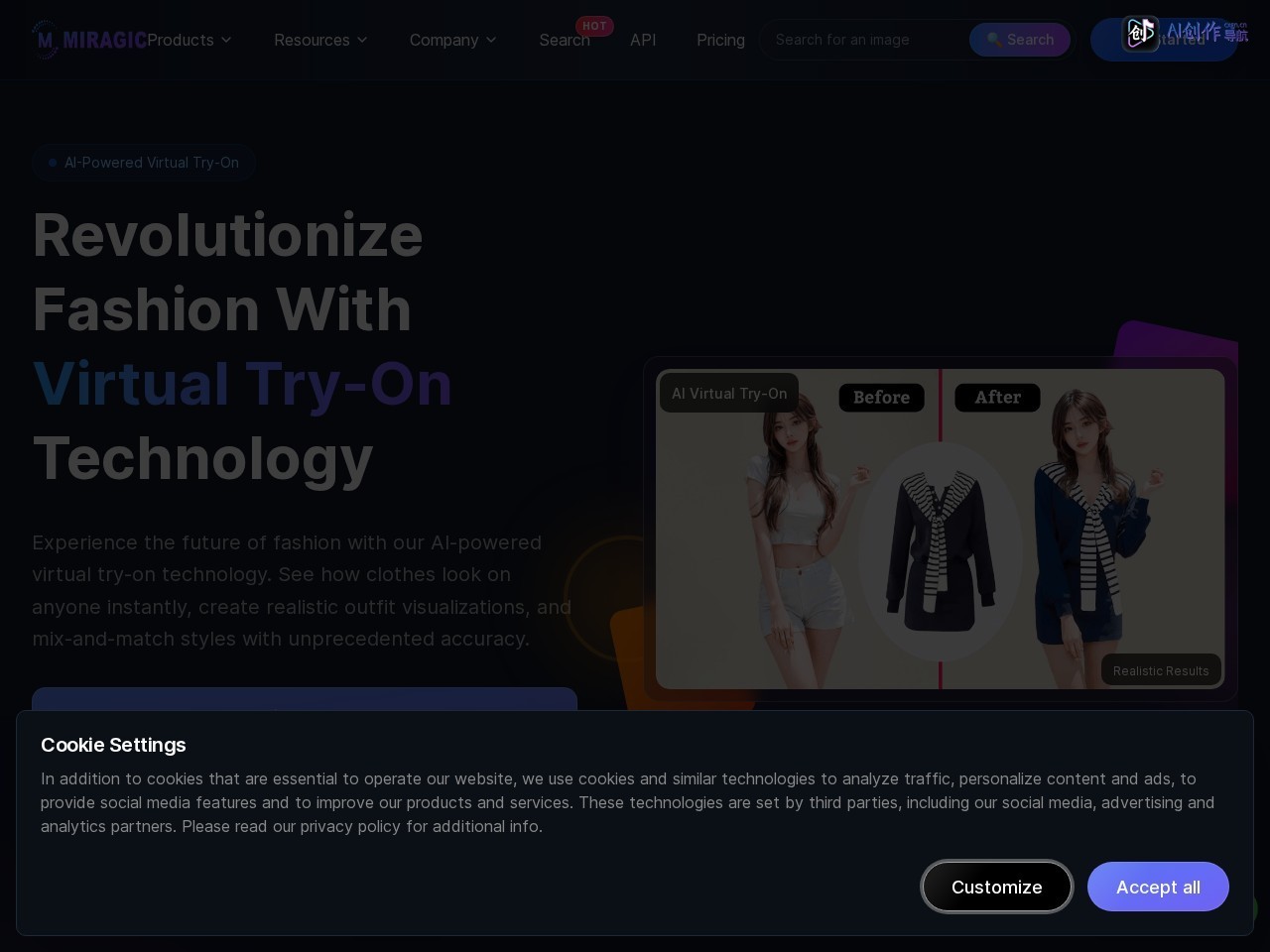Miragic Virtual Try-On 网站截图