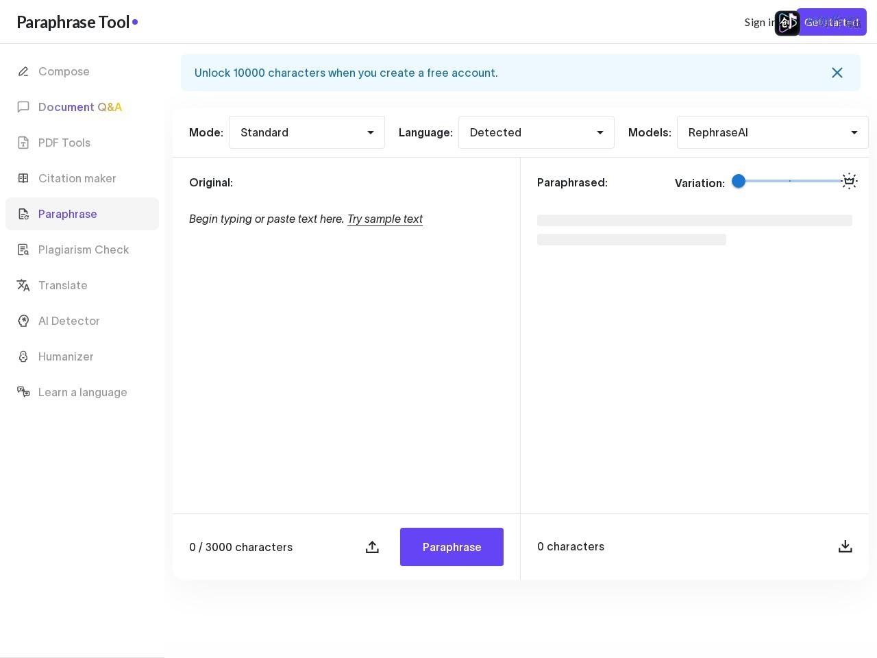 Paraphrase Tool 网站截图