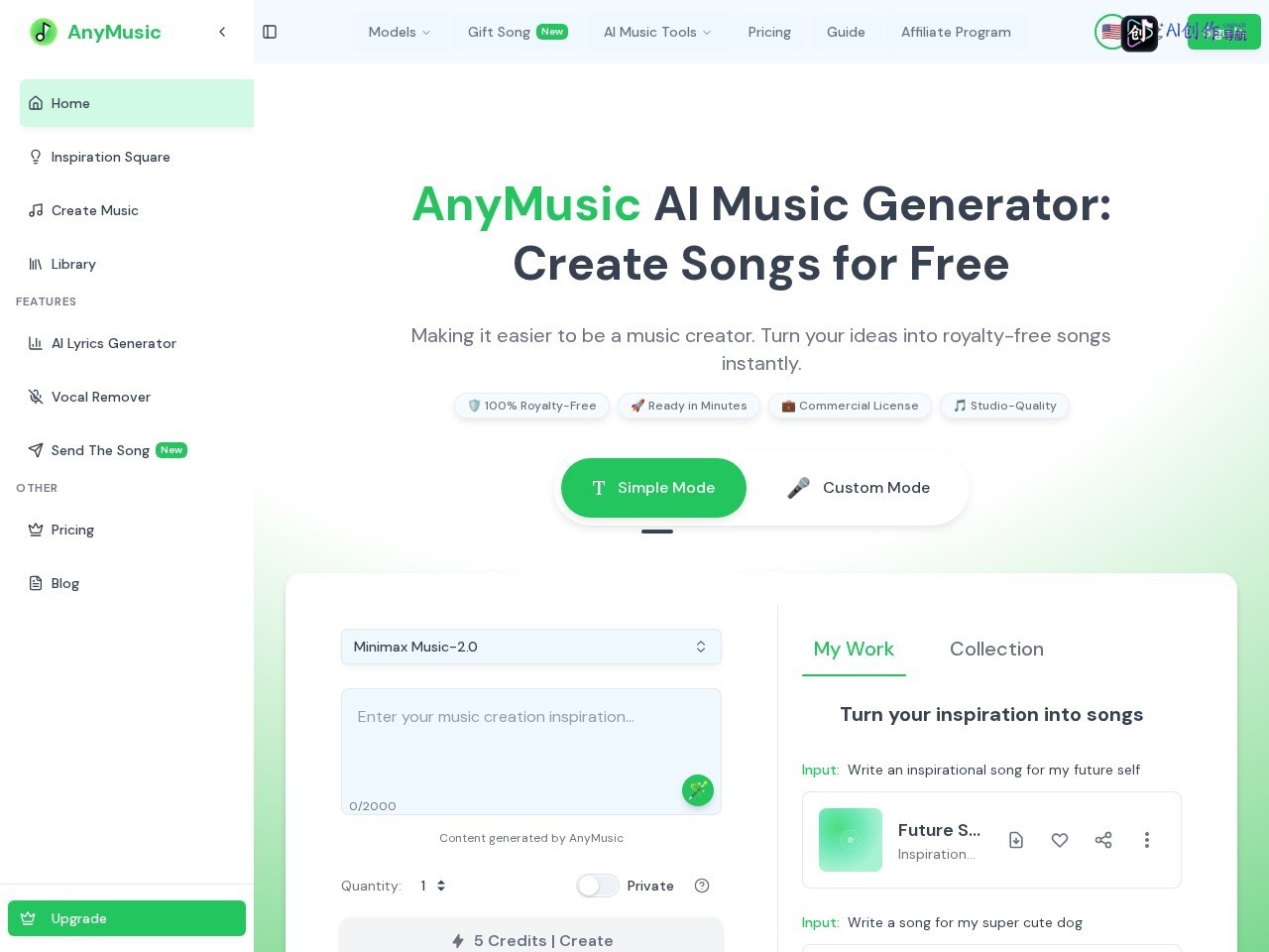 AnyMusic 网站截图