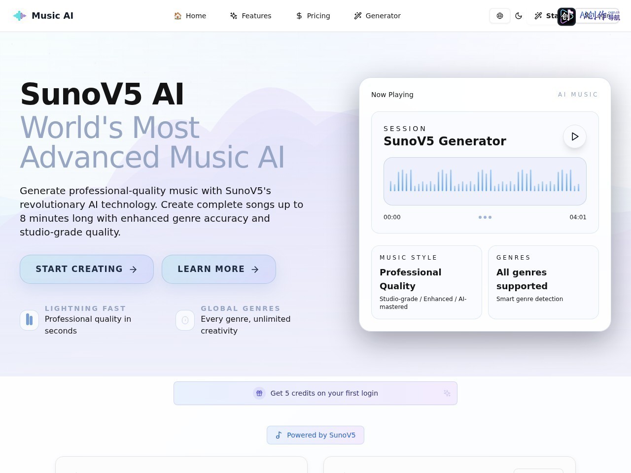 Suno V5 AI 网站截图