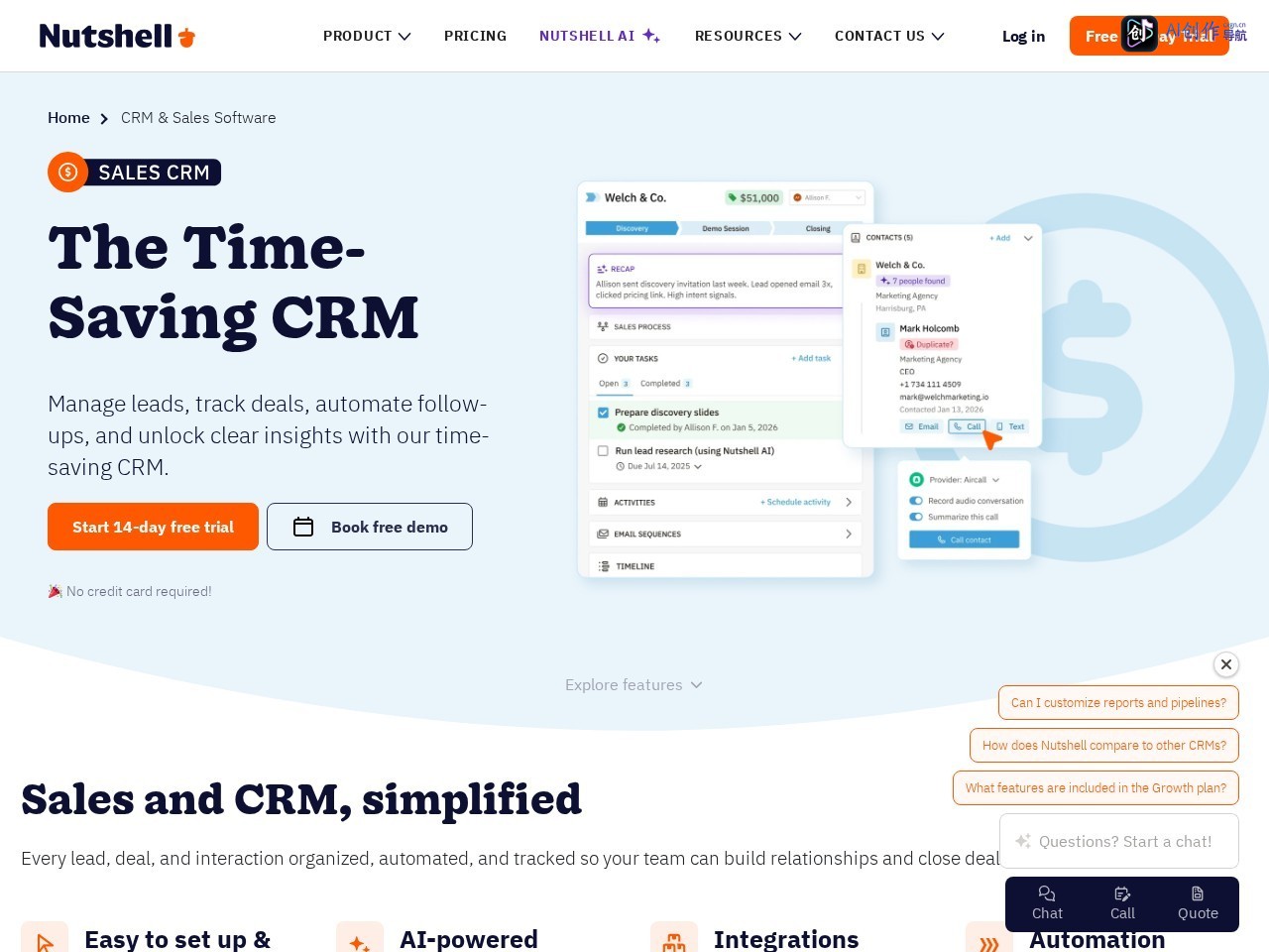 Nutshell CRM 网站截图