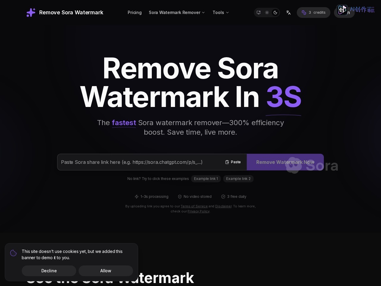 Sora Watermark Remover 网站截图