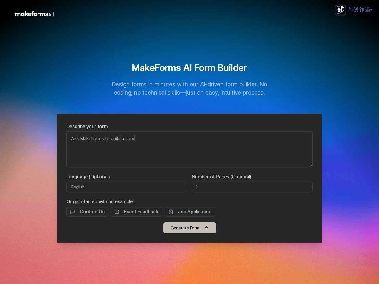 MakeForms AI Form Builder 网站截图