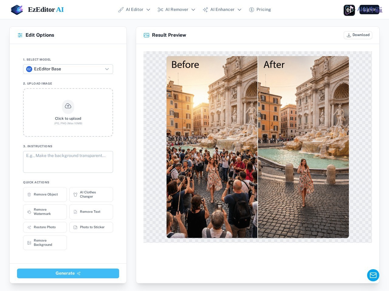 EzEditor AI Magic Editor 网站截图