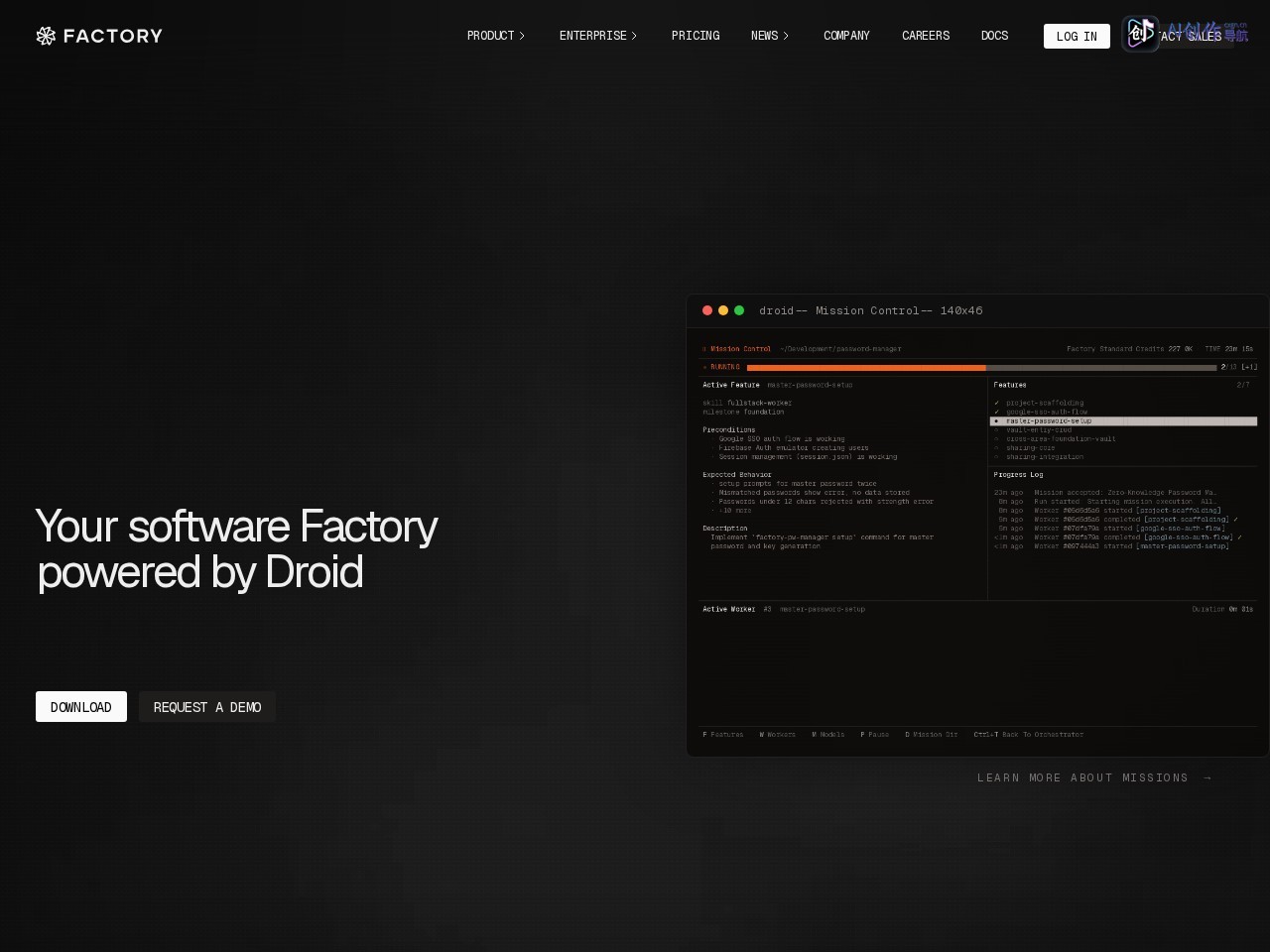 Factory AI 网站截图