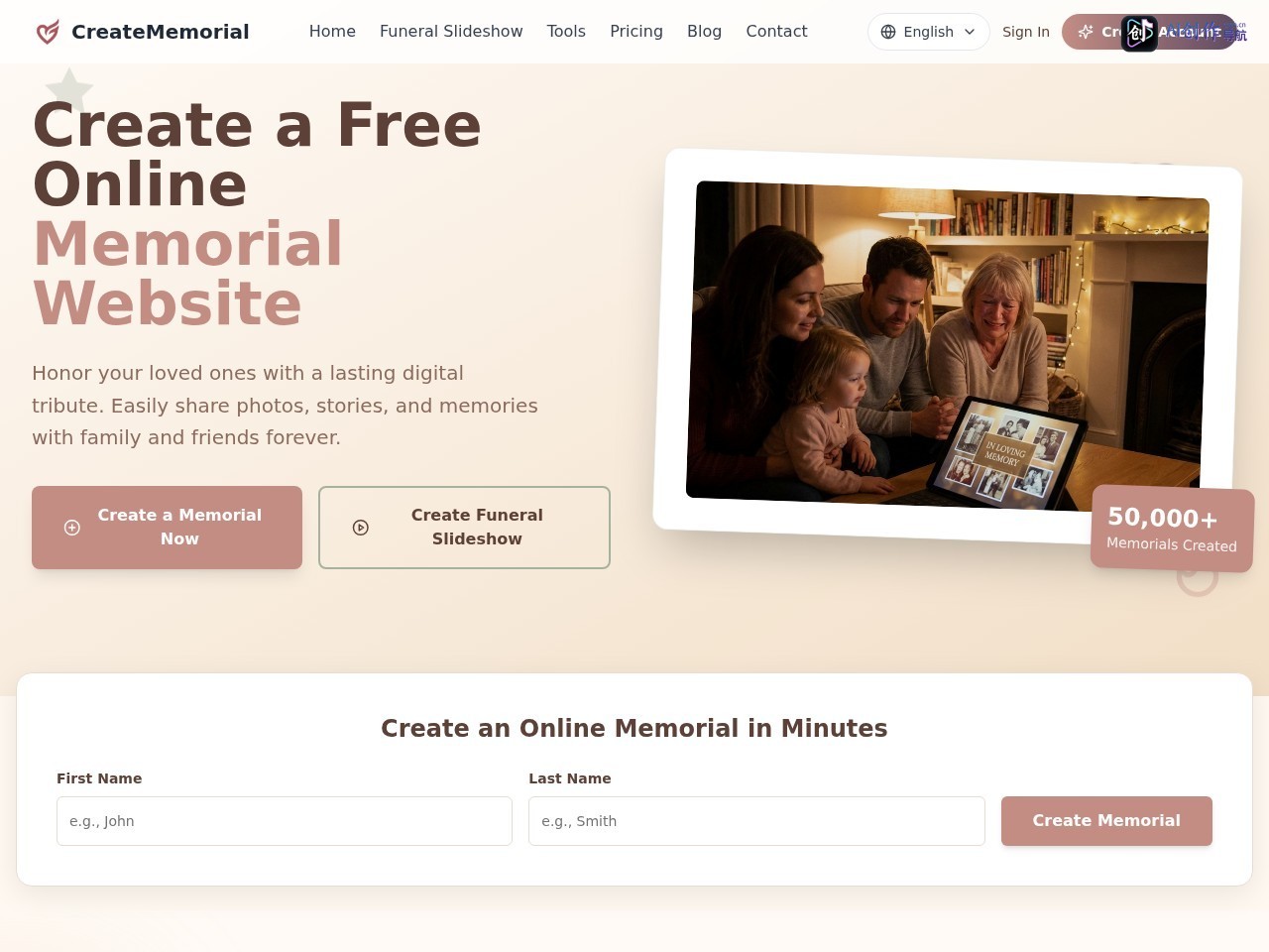 CreateMemorial 网站截图