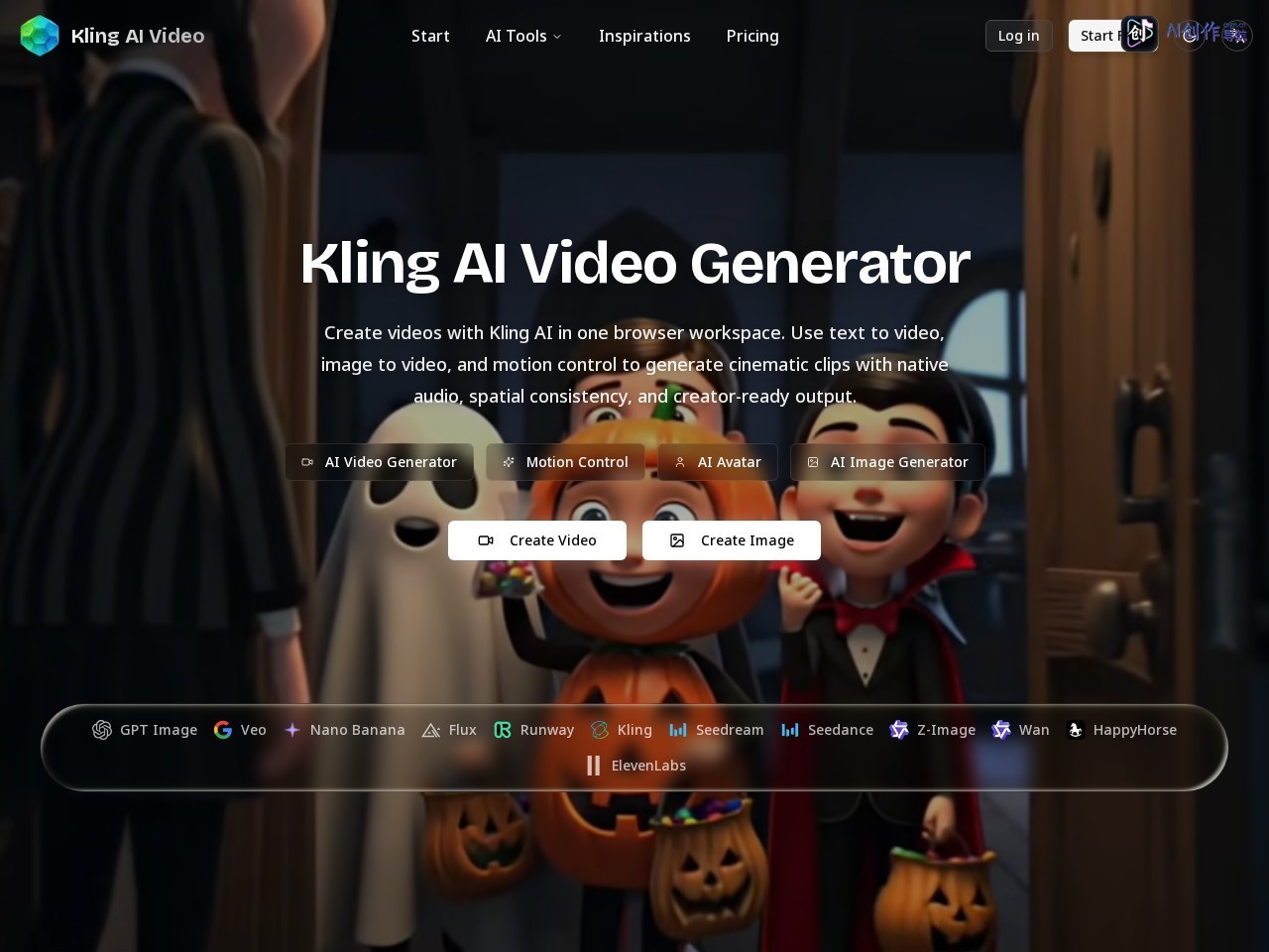 Kling AI Video Generator 网站截图