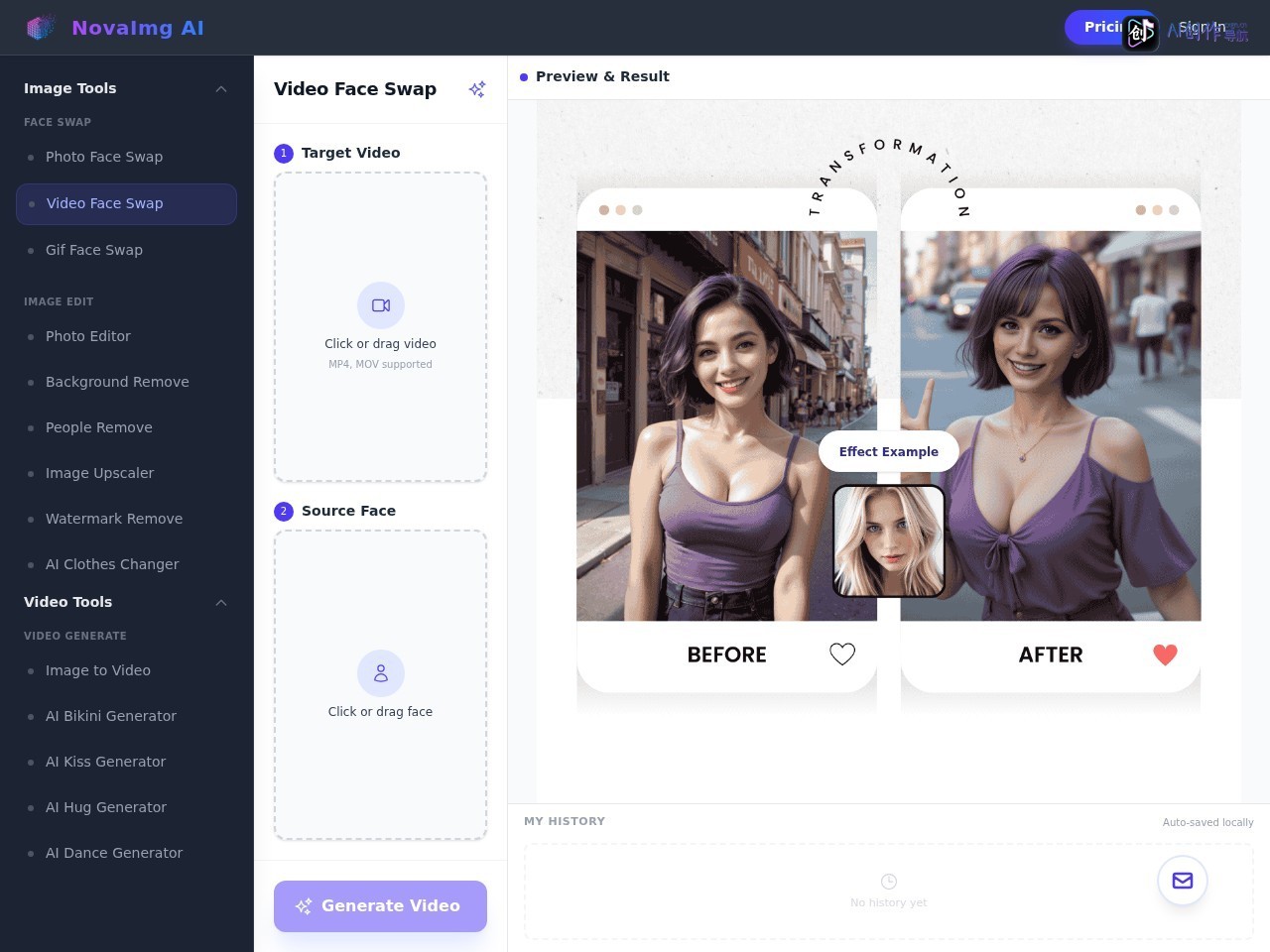 Free video face swap - NovaImg AI 网站截图