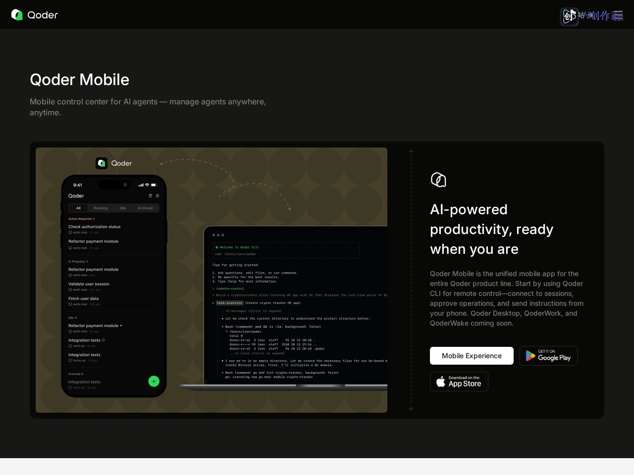 Qoder Mobile 网站截图