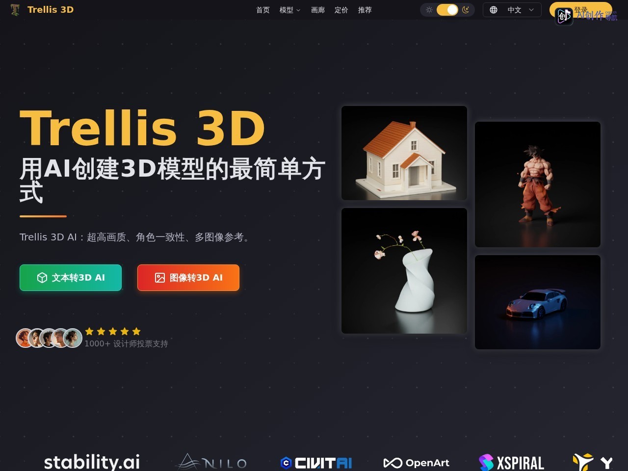 Trellis 3D AI 网站截图