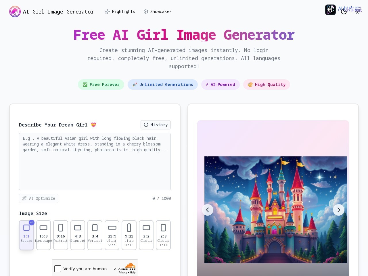AI Girl Image Generator 网站截图