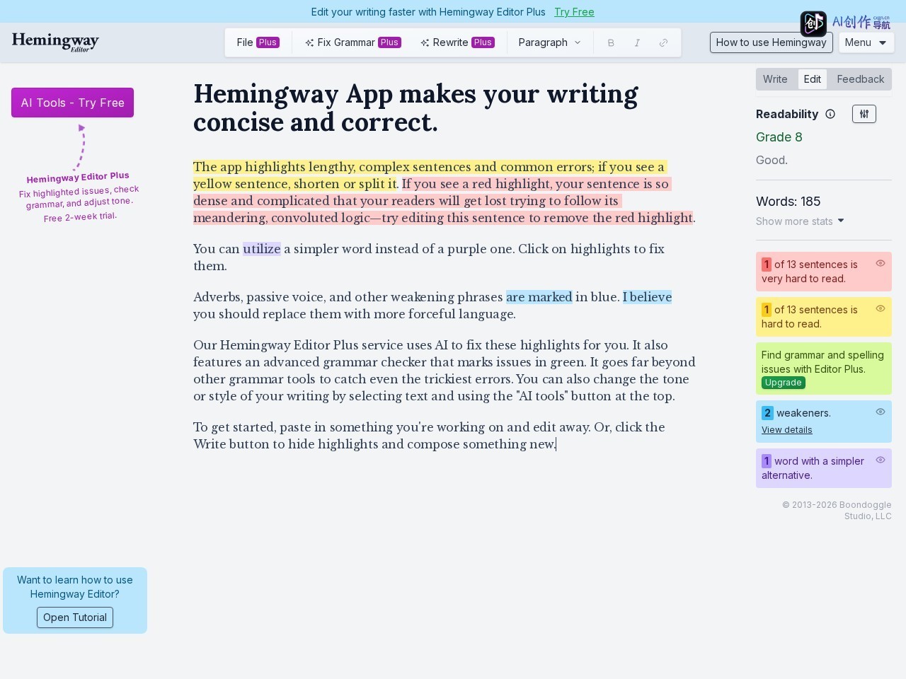Hemingway Editor 网站截图