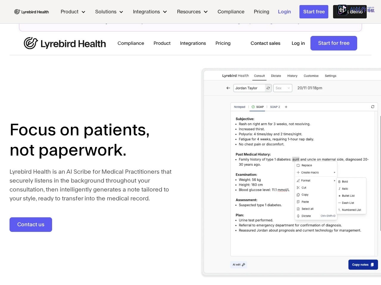 Lyrebird Health 网站截图